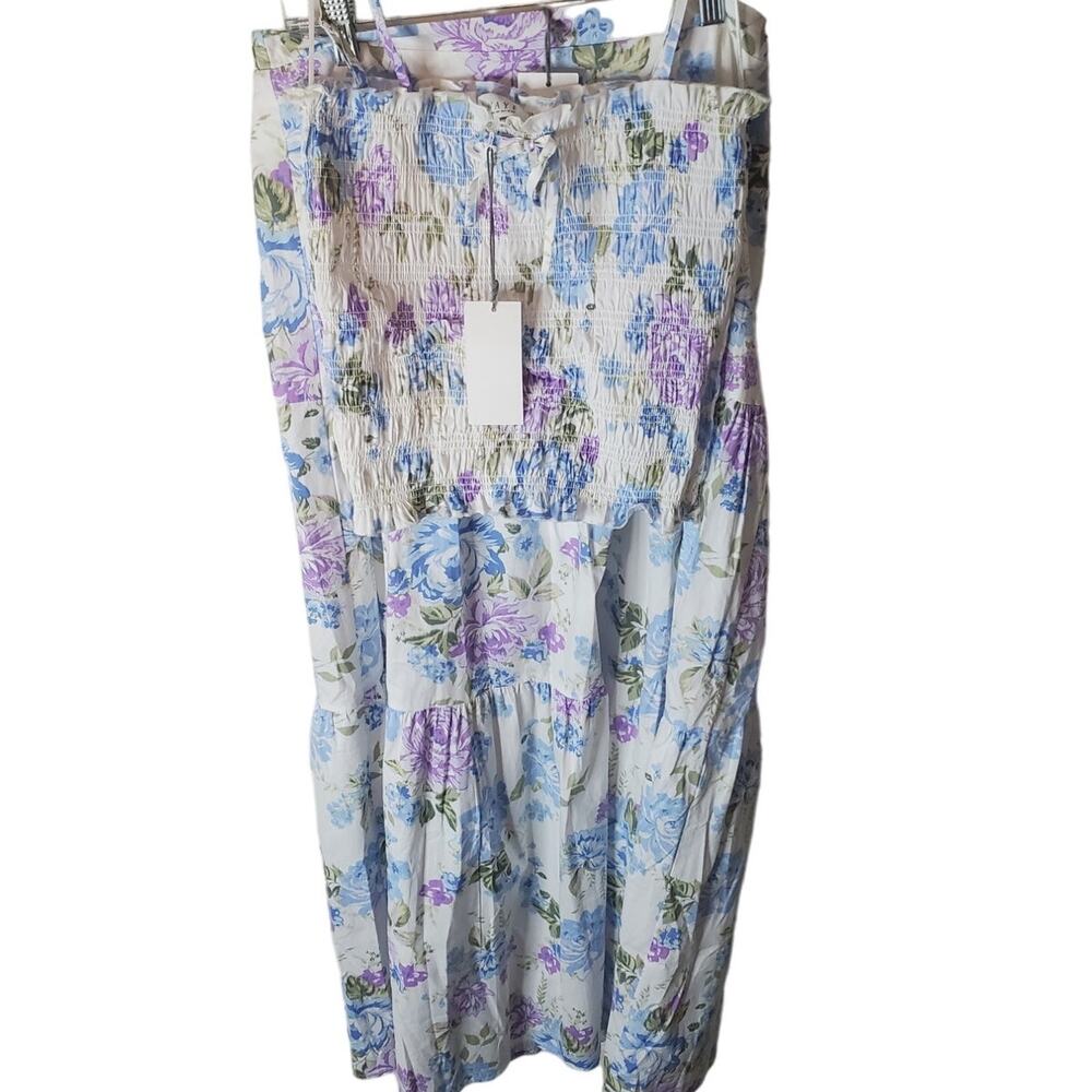 Wayf Blue Floral Two-Piece Tiered Skirt Set, Large, NWT